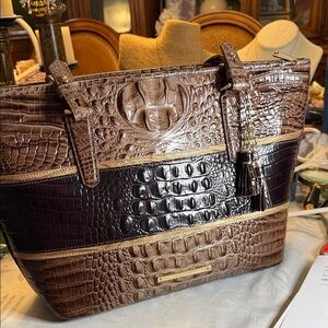 Brahmin Brown and Black Crocodile Embossed Tote